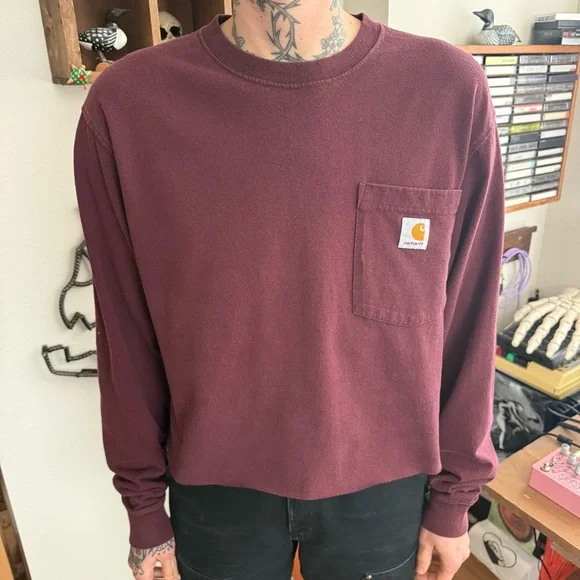 Carhartt Port Cropped Boxy Long Sleeve Pocket Tee ~ Size Small - Picture 1 of 7